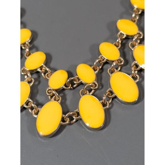 Charming Charlie Reversable Necklace Yellow Purple Enamel Statement Gold Tone 20 - Picture 4 of 8